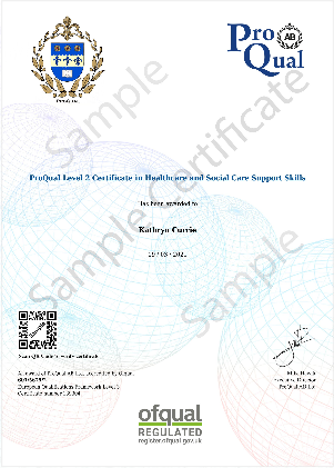 Sample ProQual e-certificate